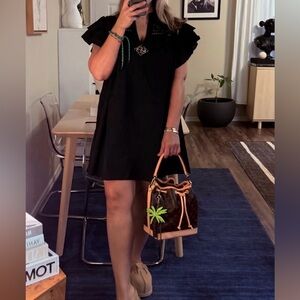 H&M FLUTTER EYELET SHORT BLACK DRESS